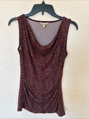Banana Republic Cowl Neck Tank in Burgundy with Taupe Dot Print
